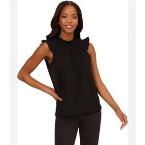 NWOT Adrianna Papel Black Flutter Short Sleeve Flowy Blouse Women’s Size Small